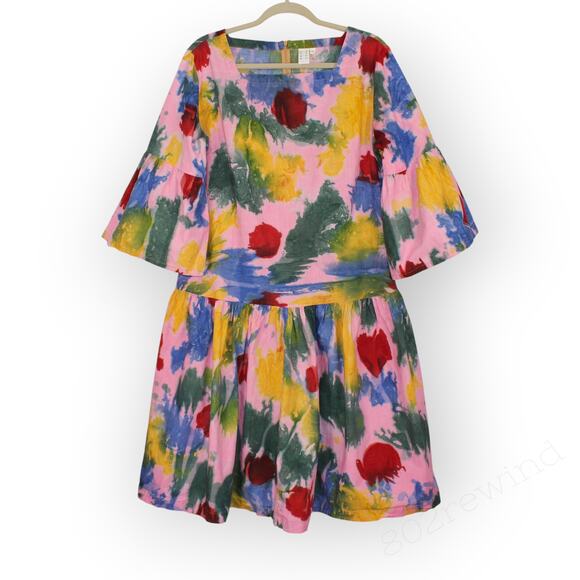 XL Osei-Duro Mutare Dress Elaine Batik Ghana DropWaist Bell Knee Multicolor - Picture 10 of 12